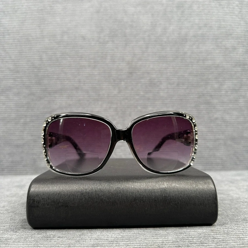 Black Rhinestone Oversized Bifocal Sunglasses Square Gradient Lens Style Y2k